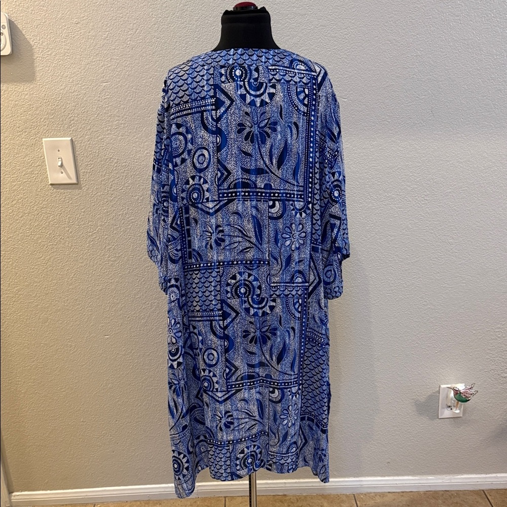 Catherines Navy and White Printed Open Kimono Duster - Picture 7 of 8